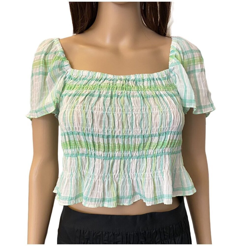Zara Women's Square Neck Puff Sleeves Smocked Cropped Top Size XS - NWT
